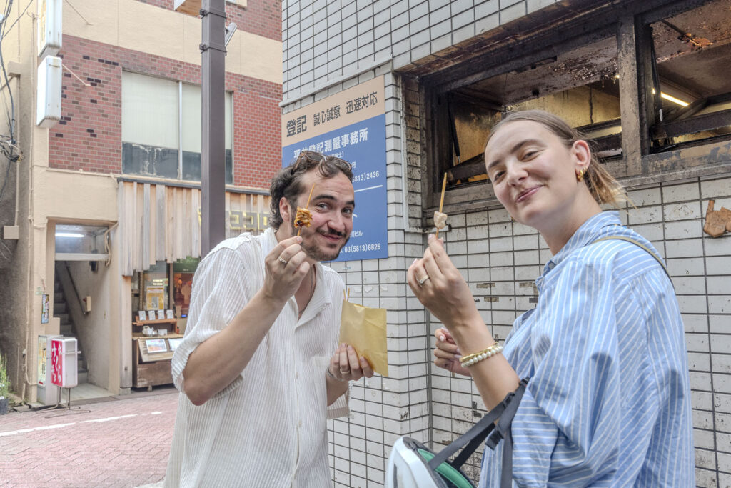 We couldn’t help but stop to sample some local delights: savory yakitori, barbecued skewered chicken.