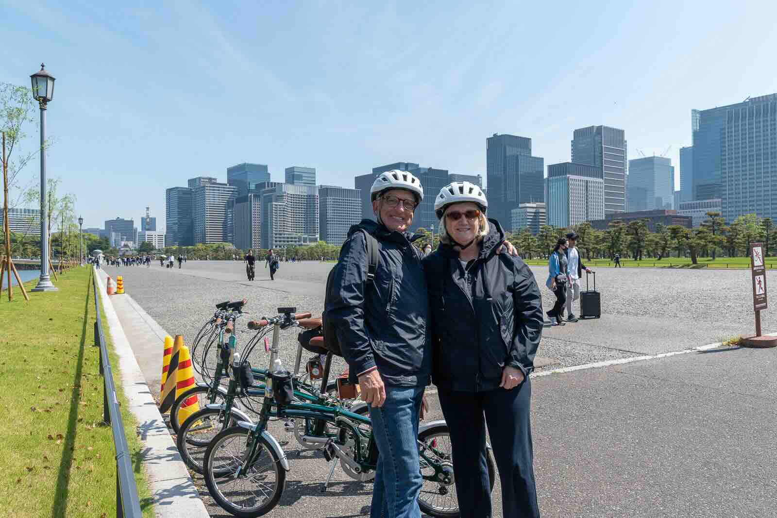 With a modern cityscape