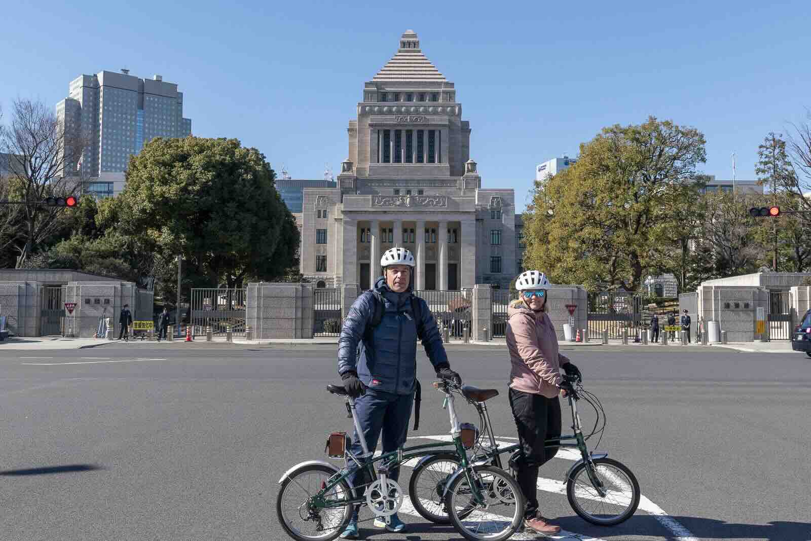 Cycling past the Japanese Parliament