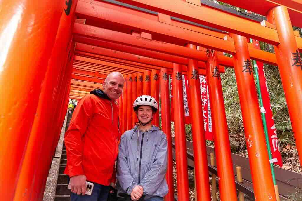 Stepping through red gates.