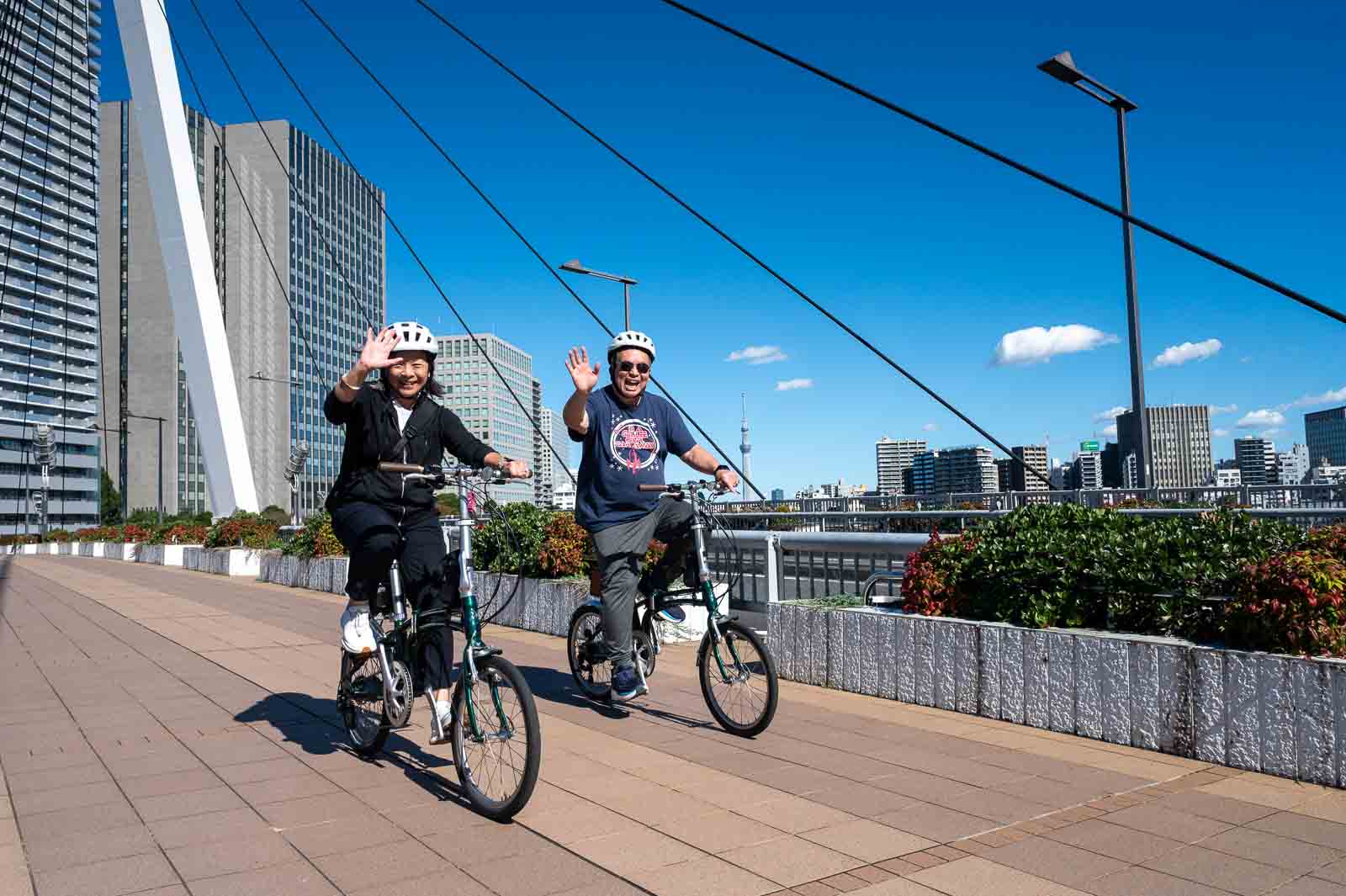 Shiodome: A Private E-Bike Tour at Their Own Pace, Ending with Dango